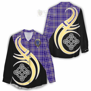 Ochterlony Tartan Women's Casual Shirt with Family Crest and Celtic Symbol Style - Tartan Vibes Clothing