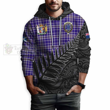 Ochterlony Crest Tartan Hoodie with New Zealand Silver Fern Half Style - Tartan Vibes Clothing