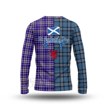 Ochterlony Tartan Long Sleeve T-Shirt Happy St. Andrew's Day Half Tartan Style - Tartan Vibes Clothing