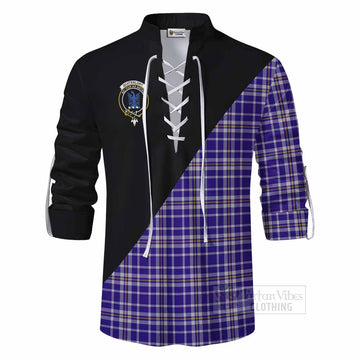 Ochterlony Tartan Ghillie Kilt Shirt with Family Crest and Military Logo Style - Tartan Vibes Clothing