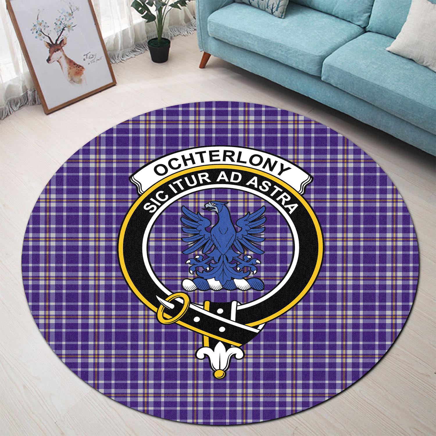 Ochterlony Tartan Round Rug with Family Crest - Tartan Vibes Clothing