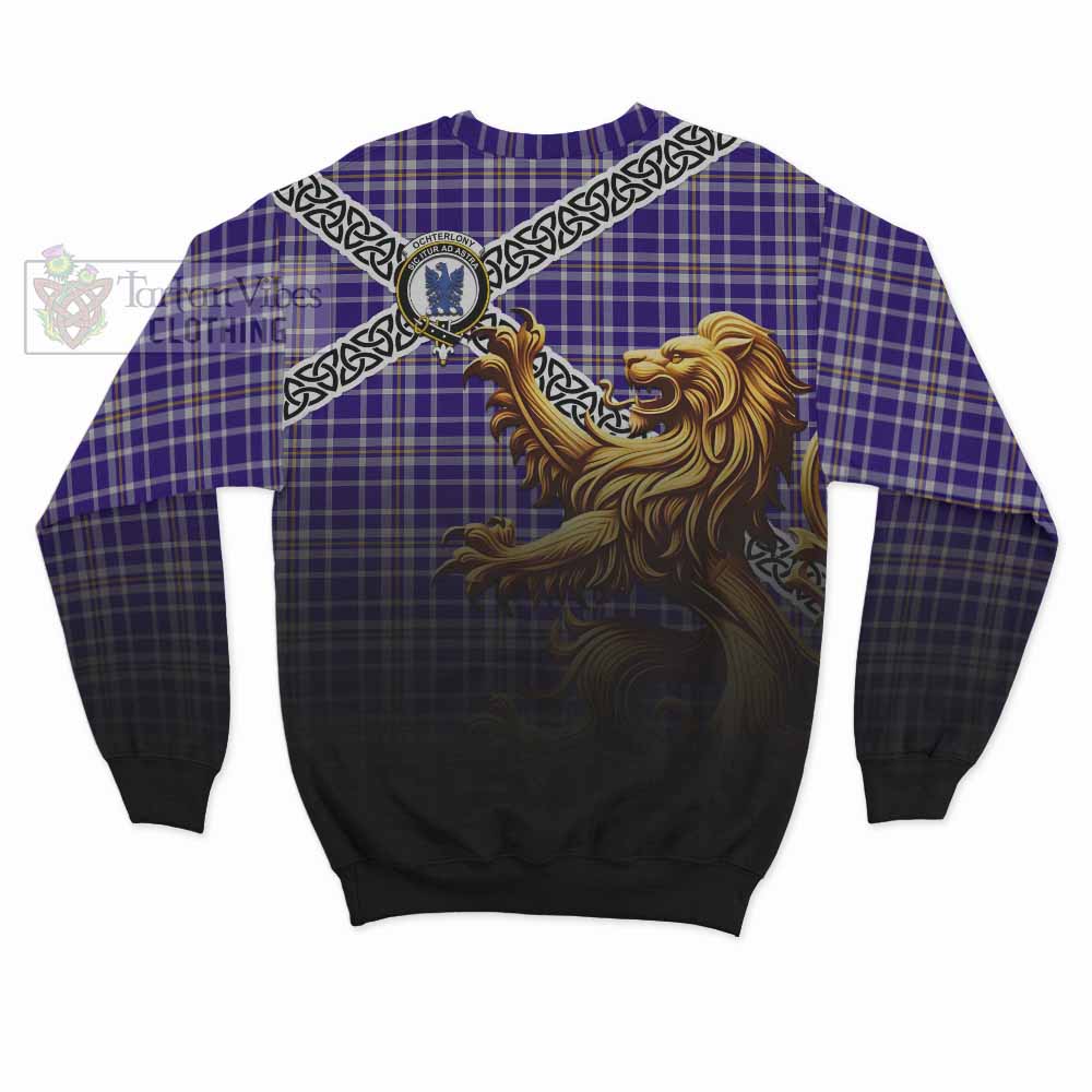 Ochterlony Crest Tartan Sweatshirt with Golden Lion Emblem Celtic Style - Tartan Vibes Clothing