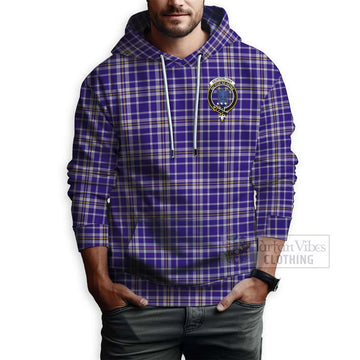 Ochterlony Tartan Hoodie with Family Crest and Bearded Skull Holding Bottles of Whiskey - Tartan Vibes Clothing