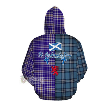 Ochterlony Tartan Cotton Hoodie Happy St. Andrew's Day Half Tartan Style Pullover Hoodie - Tartan Vibes Clothing