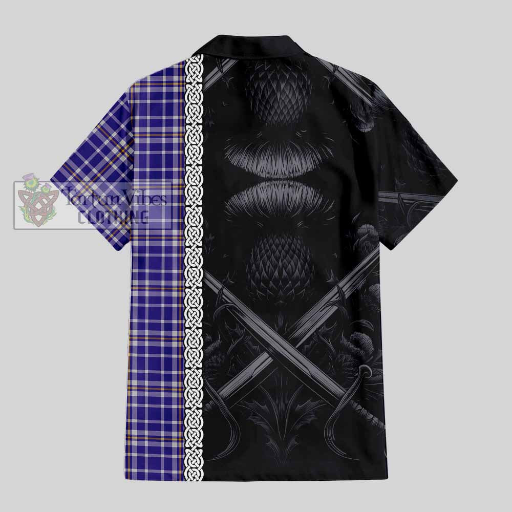 Ochterlony Tartan Hawaiian Shirt with Family Crest Cross Sword Thistle Celtic Vibes - Tartan Vibes Clothing