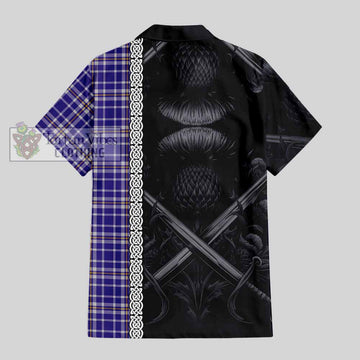 Ochterlony Tartan Hawaiian Shirt with Family Crest Cross Sword Thistle Celtic Vibes - Tartan Vibes Clothing