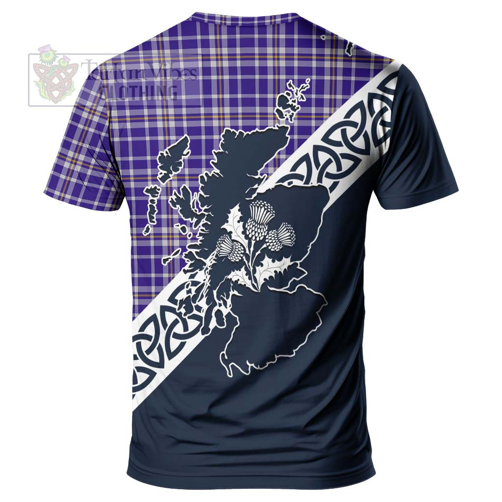 Ochterlony Tartan T-Shirt Featuring Thistle and Scotland Map - Tartanvibesclothing Store