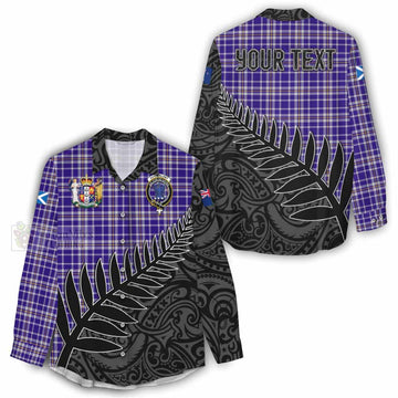 Ochterlony Crest Tartan Women's Casual Shirt with New Zealand Silver Fern Half Style - Tartan Vibes Clothing