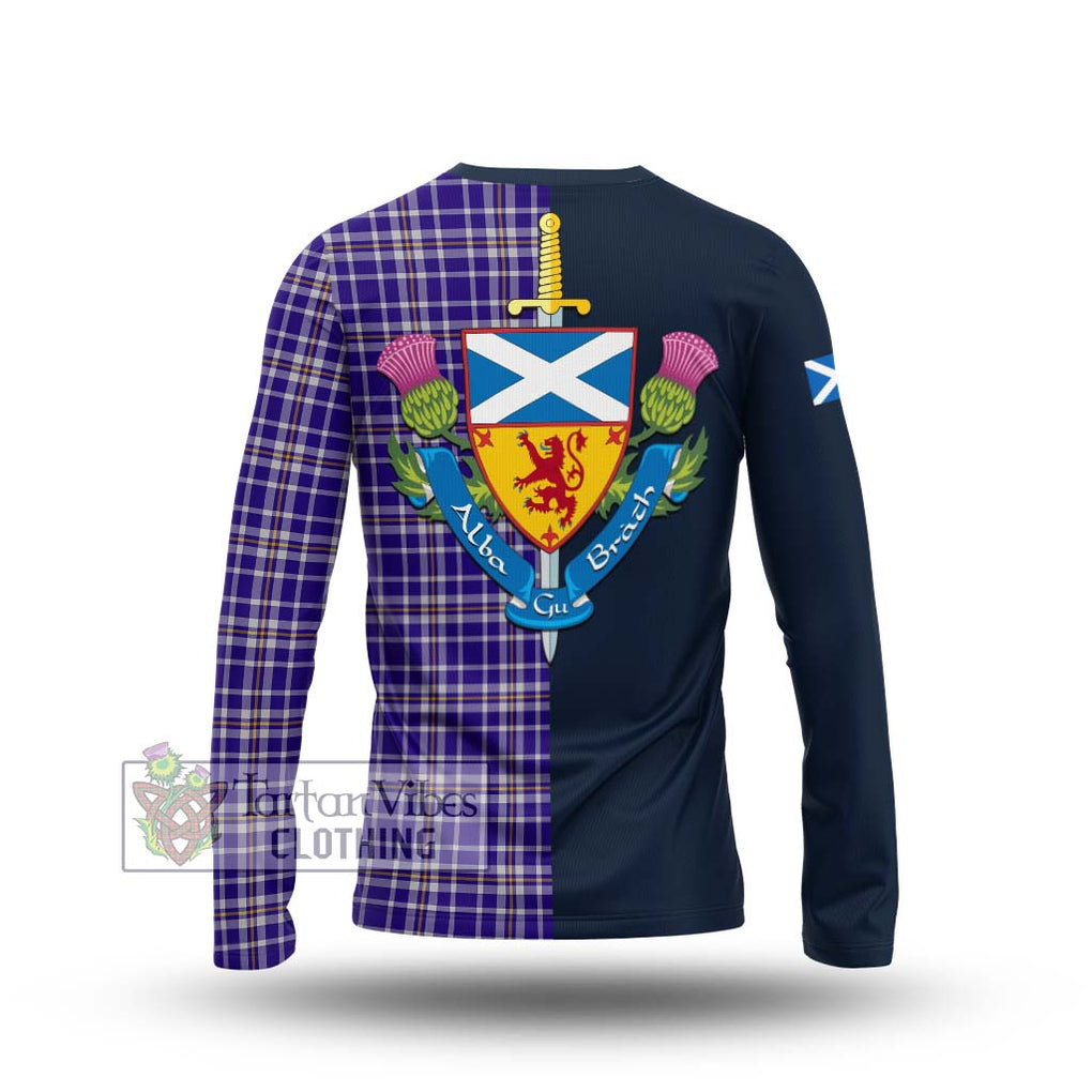 Ochterlony Tartan Long Sleeve T-Shirt Alba with Scottish Lion Royal Arm Half Style - Tartan Vibes Clothing