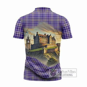 Ochterlony Tartan Family Crest Zipper Polo Shirt with Scottish Ancient Castle Style - Tartan Vibes Clothing