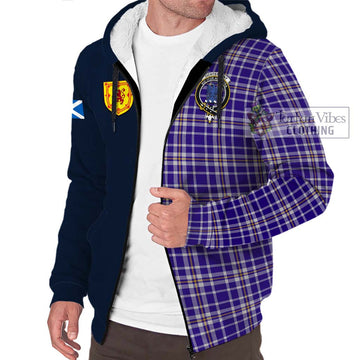 Ochterlony Tartan Sherpa Hoodie Alba with Scottish Lion Royal Arm Half Style - Tartan Vibes Clothing
