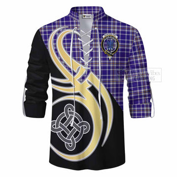 Ochterlony Tartan Ghillie Kilt Shirt with Family Crest and Celtic Symbol Style - Tartan Vibes Clothing