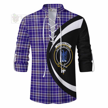 Ochterlony Tartan Ghillie Kilt Shirt with Family Crest Circle Style - Tartan Vibes Clothing