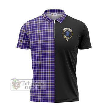Ochterlony Tartan Zipper Polo Shirt with Family Crest and Half Of Me Style - Tartan Vibes Clothing