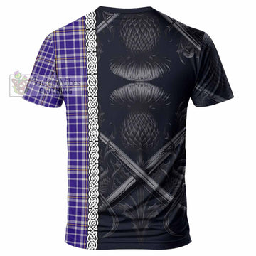 Ochterlony Tartan T-Shirt with Family Crest Cross Sword Thistle Celtic Vibes