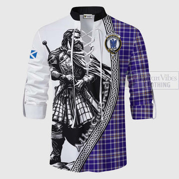 Ochterlony Tartan Clan Crest Ghillie Kilt Shirt with Highlander Warrior Celtic Style - Tartan Vibes Clothing