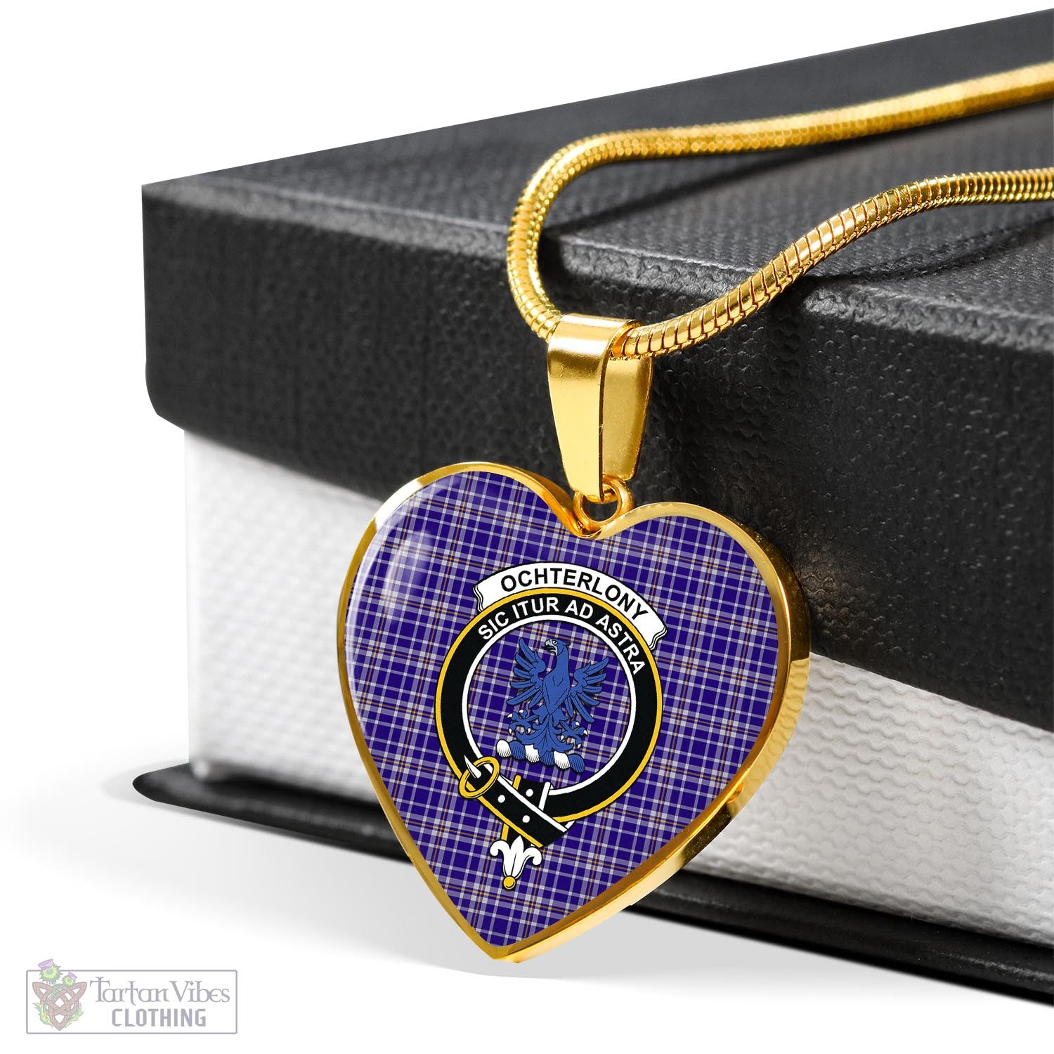 Ochterlony Tartan Heart Necklace with Family Crest - Tartan Vibes Clothing