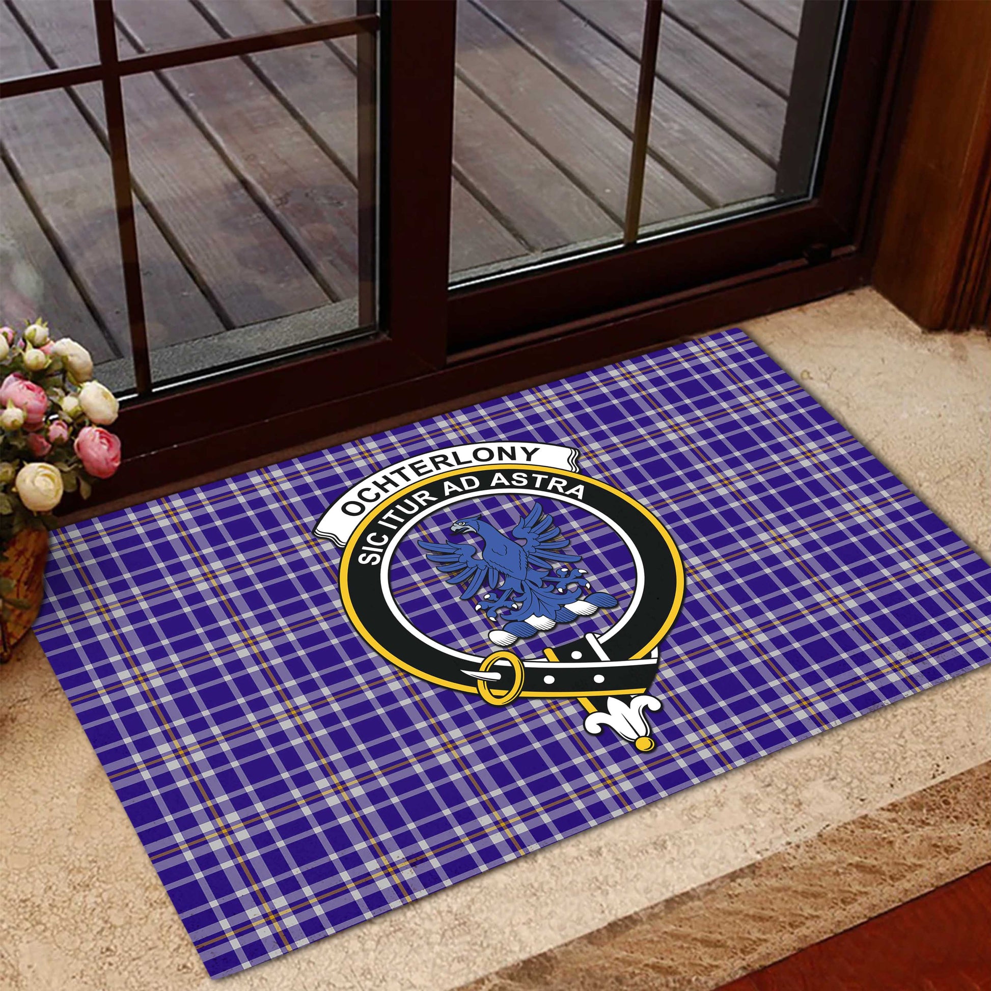 Ochterlony Tartan Rubber Doormat with Family Crest - Tartan Vibes Clothing