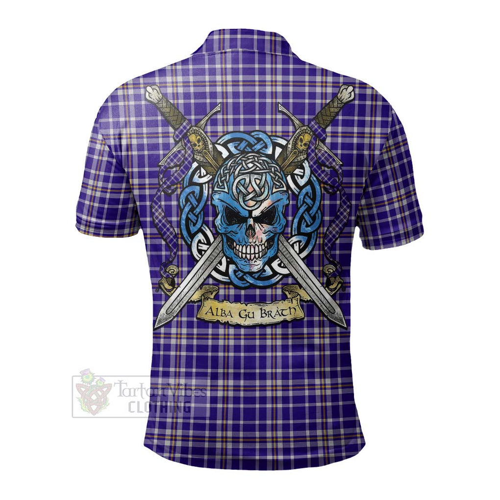 Ochterlony Tartan Polo Shirt with Family Crest Celtic Skull Style - Tartan Vibes Clothing