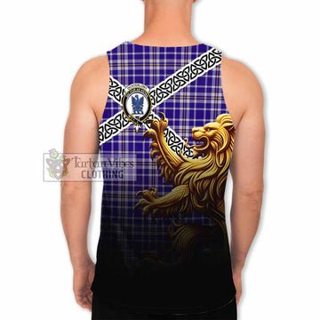 Ochterlony Crest Tartan Men's Tank Top with Golden Lion Emblem Celtic Style - Tartan Vibes Clothing