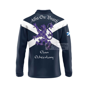 Ochterlony Tartan Lion Rampant Long Sleeve Polo Shirt Proudly Display Your Heritage with Alba Gu Brath and Clan Name - Tartan Vibes Clothing