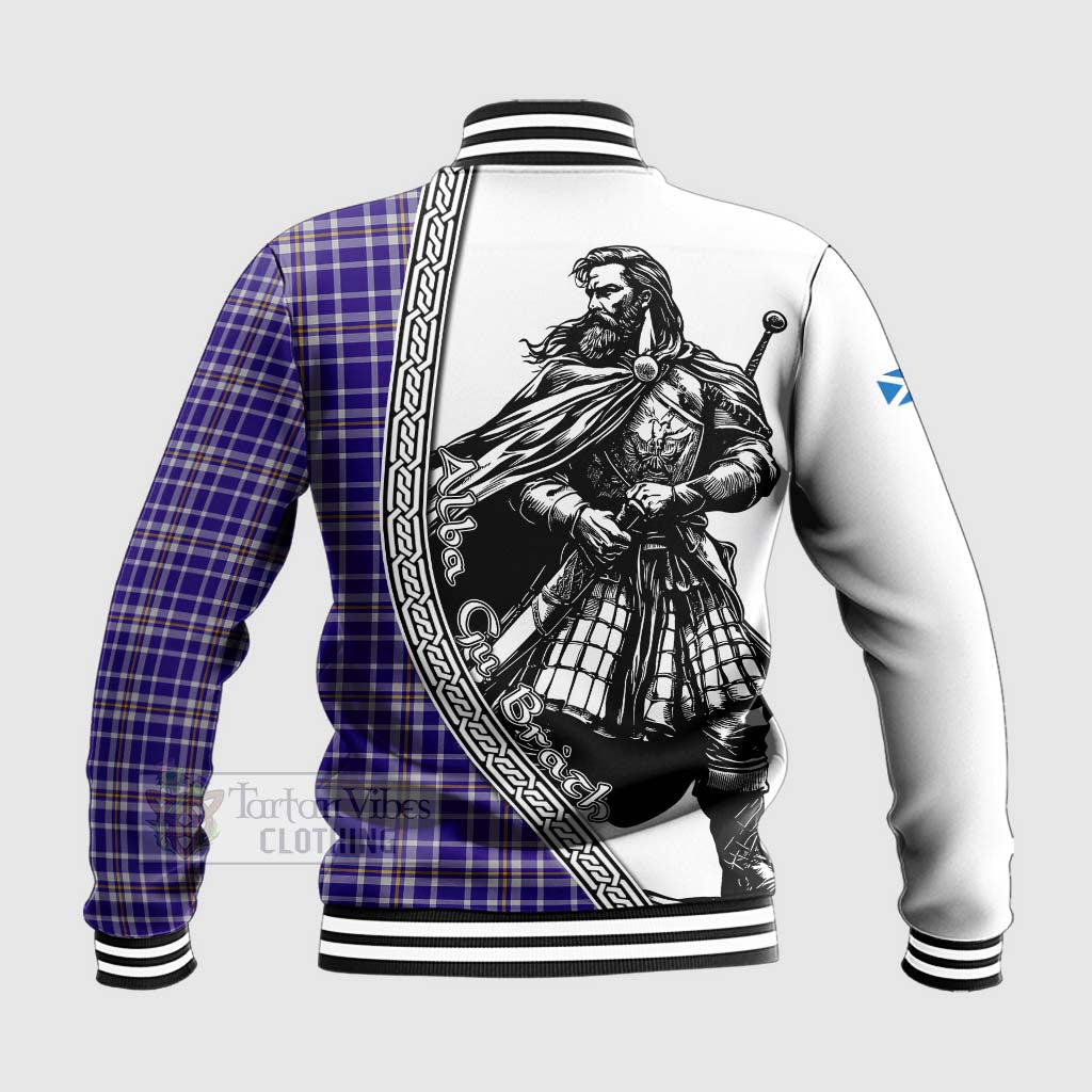 Ochterlony Tartan Clan Crest Baseball Jacket with Highlander Warrior Celtic Style - Tartan Vibes Clothing