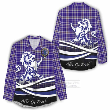 Ochterlony Tartan Women's Casual Shirt with Alba Gu Brath Regal Lion Emblem - Tartan Vibes Clothing