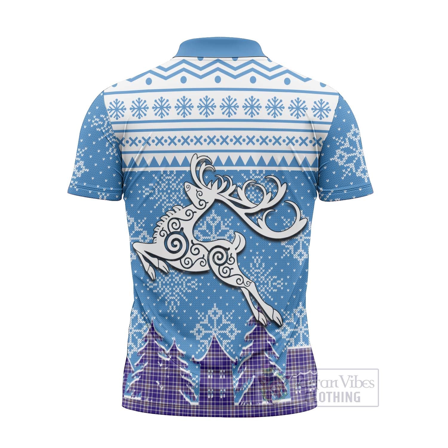 Ochterlony Clan Christmas Zipper Polo Shirt Celtic Reindeer Style - Tartan Vibes Clothing