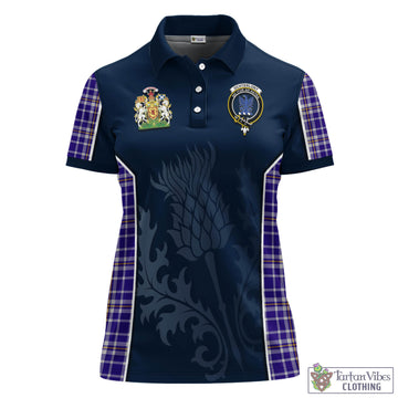 Ochterlony Tartan Women's Polo Shirt with Family Crest and Scottish Thistle Vibes Sport Style
