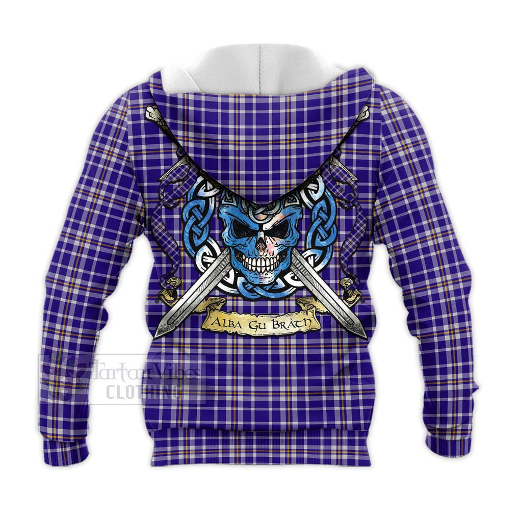 Ochterlony Tartan Knitted Hoodie with Family Crest Celtic Skull Style - Tartan Vibes Clothing