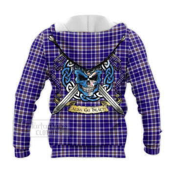 Ochterlony Tartan Knitted Hoodie with Family Crest Celtic Skull Style - Tartan Vibes Clothing