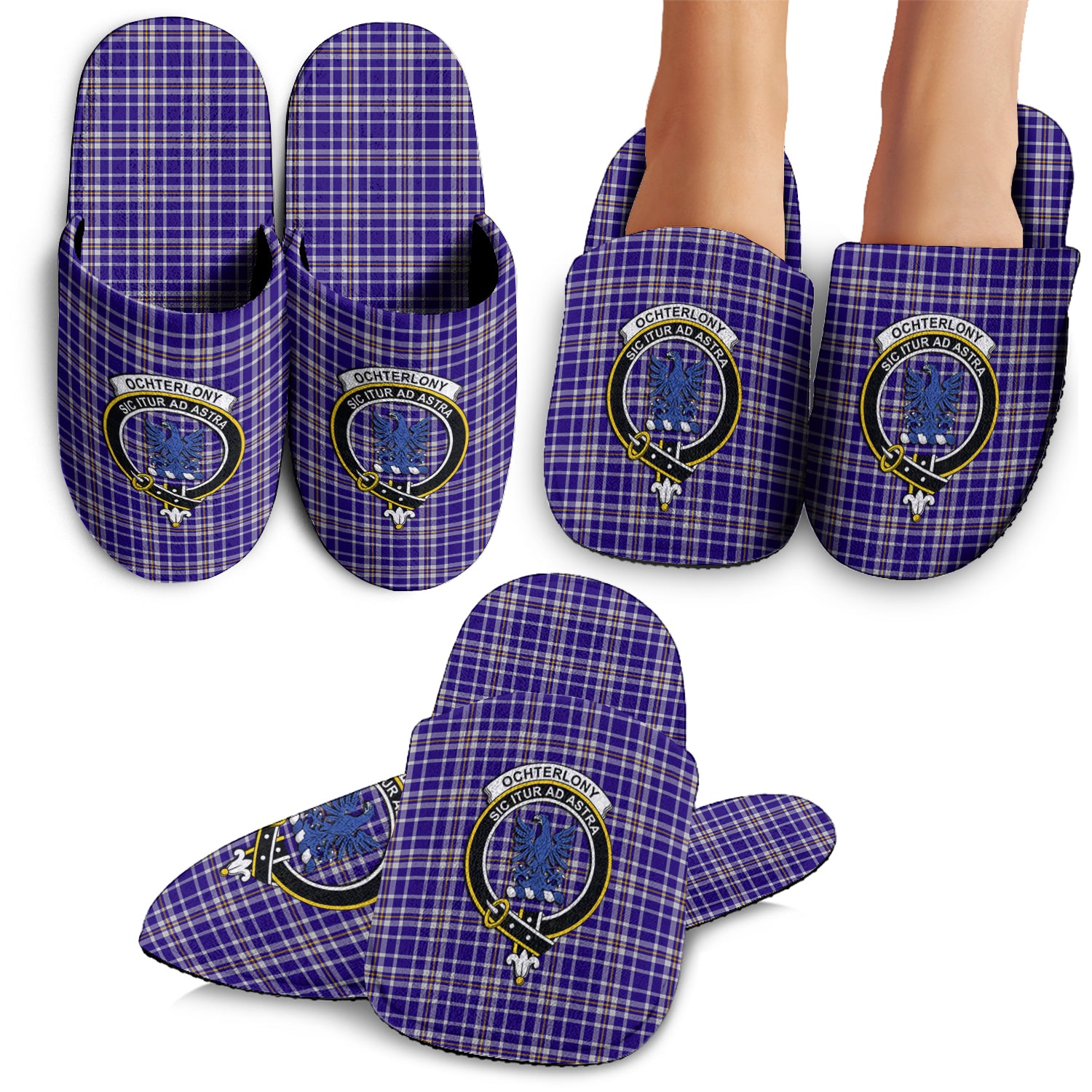 Ochterlony Tartan Home Slippers with Family Crest - Tartan Vibes Clothing