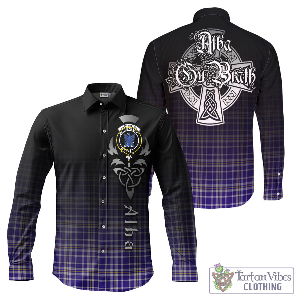 Ochterlony Tartan Long Sleeve Button Up Featuring Alba Gu Brath Family Crest Celtic Inspired - Tartan Vibes Clothing