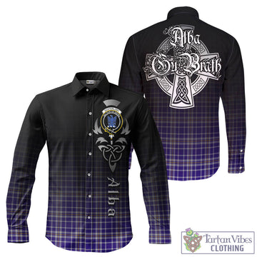 Ochterlony Tartan Long Sleeve Button Up Featuring Alba Gu Brath Family Crest Celtic Inspired - Tartan Vibes Clothing