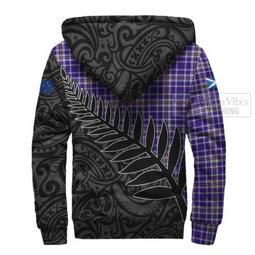 Ochterlony Crest Tartan Sherpa Hoodie with New Zealand Silver Fern Half Style - Tartan Vibes Clothing