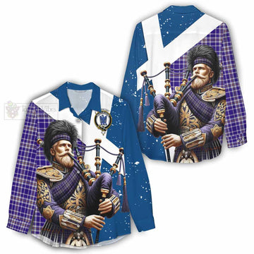 Ochterlony Tartan Women's Casual Shirt with Family Crest Scottish Bagpiper Vibes - Tartan Vibes Clothing