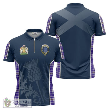 Ochterlony Tartan Zipper Polo Shirt with Family Crest and Scottish Thistle Vibes Sport Style
