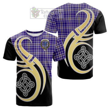 Ochterlony Tartan Cotton T-shirt with Family Crest and Celtic Symbol Style