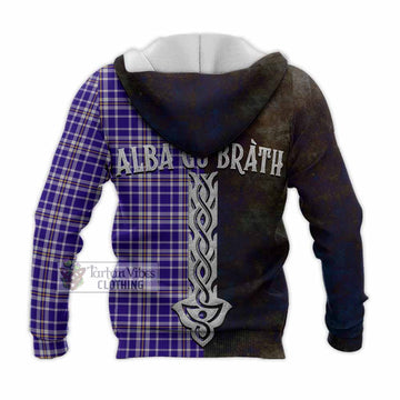 Tartan Vibes Clothing Ochterlony Tartan Family Crest Knitted Hoodie Alba Gu Brath Be Brave Lion Ancient Style