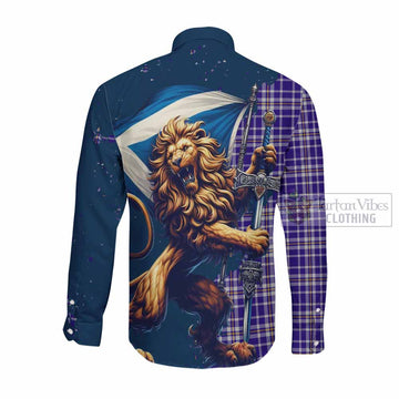Ochterlony Tartan Family Crest Long Sleeve Button Shirt with Scottish Majestic Lion Men's Shirt - Tartan Vibes Clothing