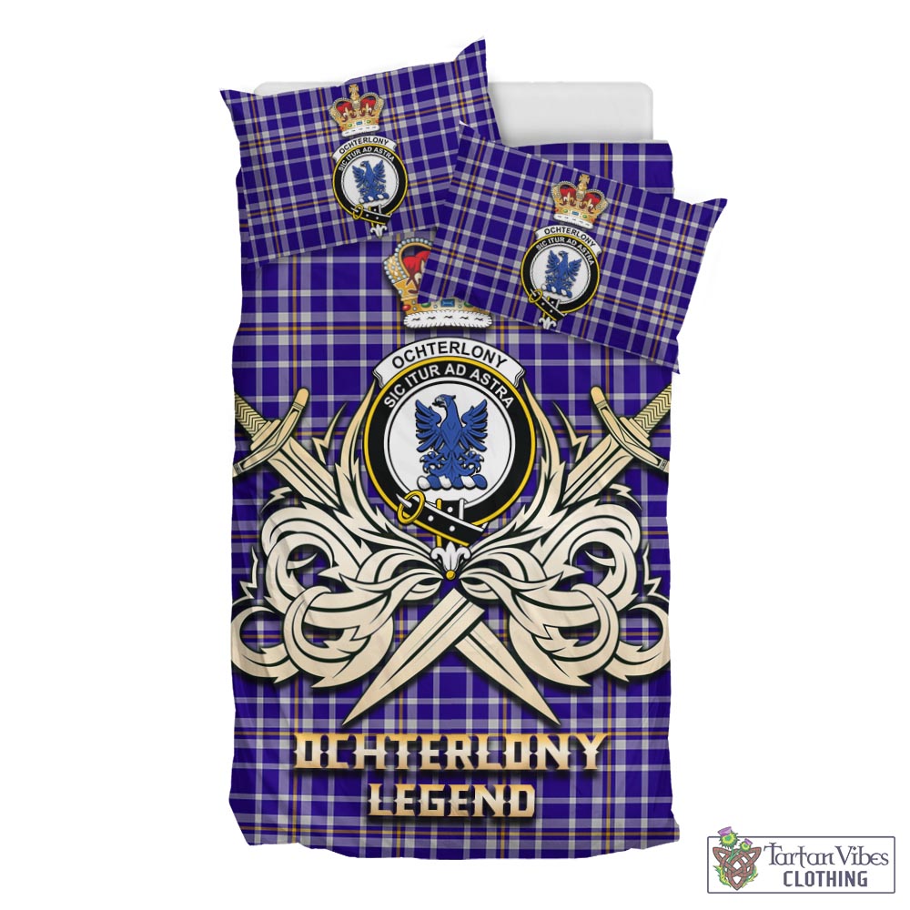 Tartan Vibes Clothing Ochterlony Tartan Bedding Set with Clan Crest and the Golden Sword of Courageous Legacy