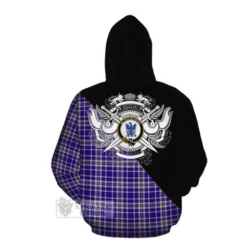 Ochterlony Tartan Cotton Hoodie with Family Crest and Military Logo Style Pullover Hoodie - Tartan Vibes Clothing