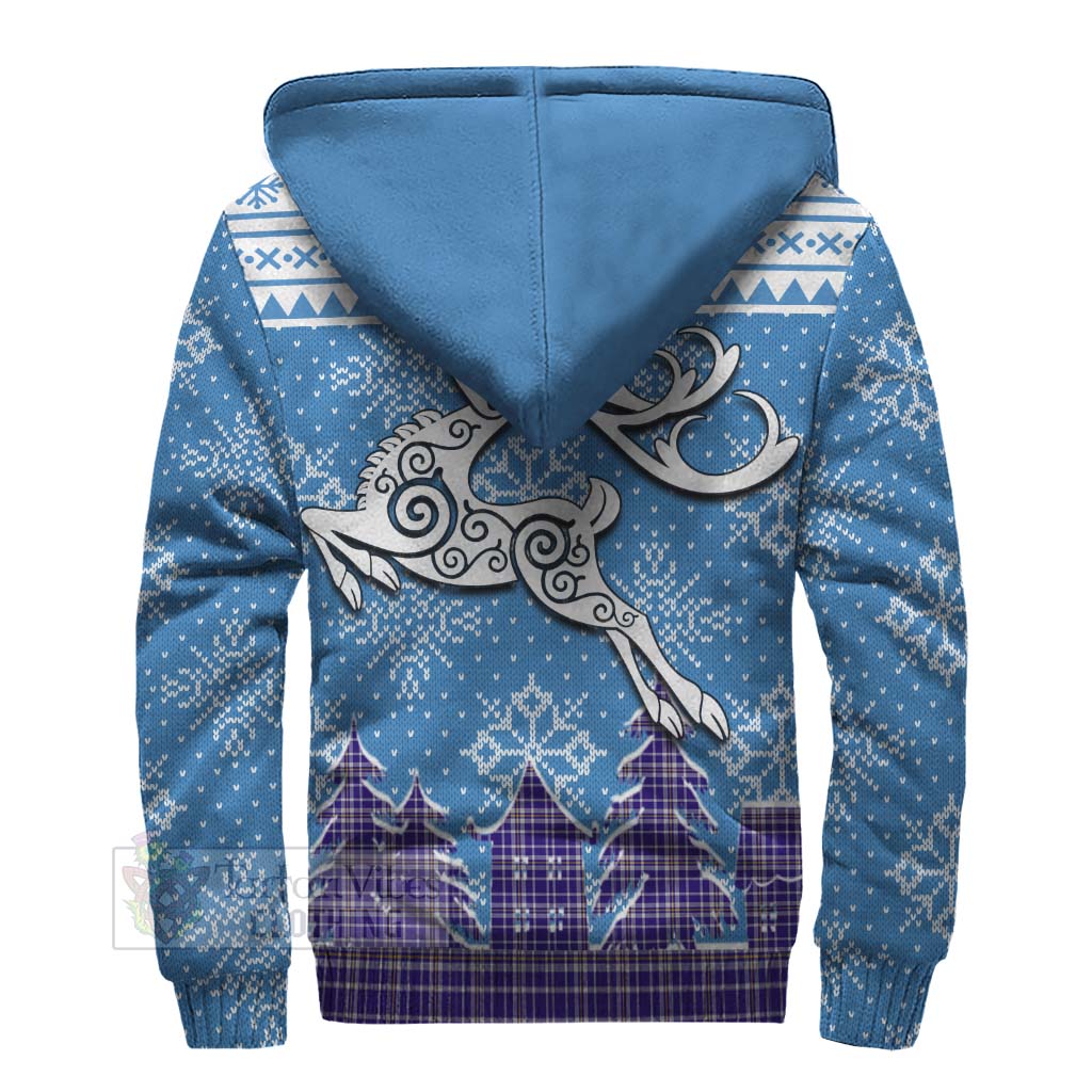 Ochterlony Clan Christmas Sherpa Hoodie Celtic Reindeer Style - Tartan Vibes Clothing