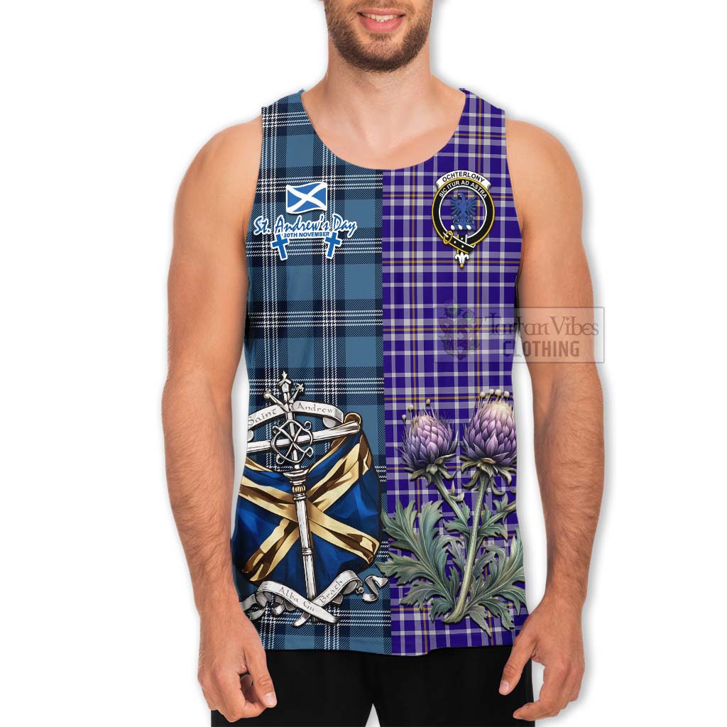 Ochterlony Tartan Men's Tank Top Happy St. Andrew's Day Half Tartan Style - Tartan Vibes Clothing