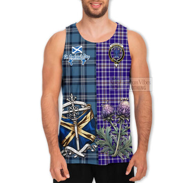 Ochterlony Tartan Men's Tank Top Happy St. Andrew's Day Half Tartan Style - Tartan Vibes Clothing
