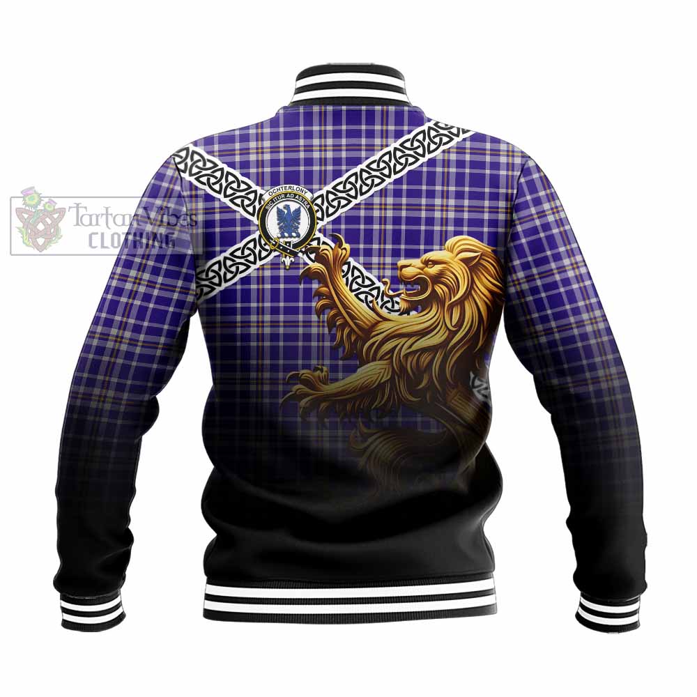 Ochterlony Crest Tartan Baseball Jacket with Golden Lion Emblem Celtic Style - Tartan Vibes Clothing