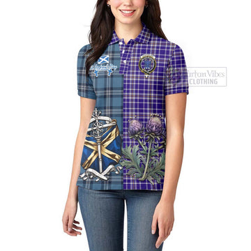 Ochterlony Tartan Women's Polo Shirt Happy St. Andrew's Day Half Tartan Style - Tartan Vibes Clothing