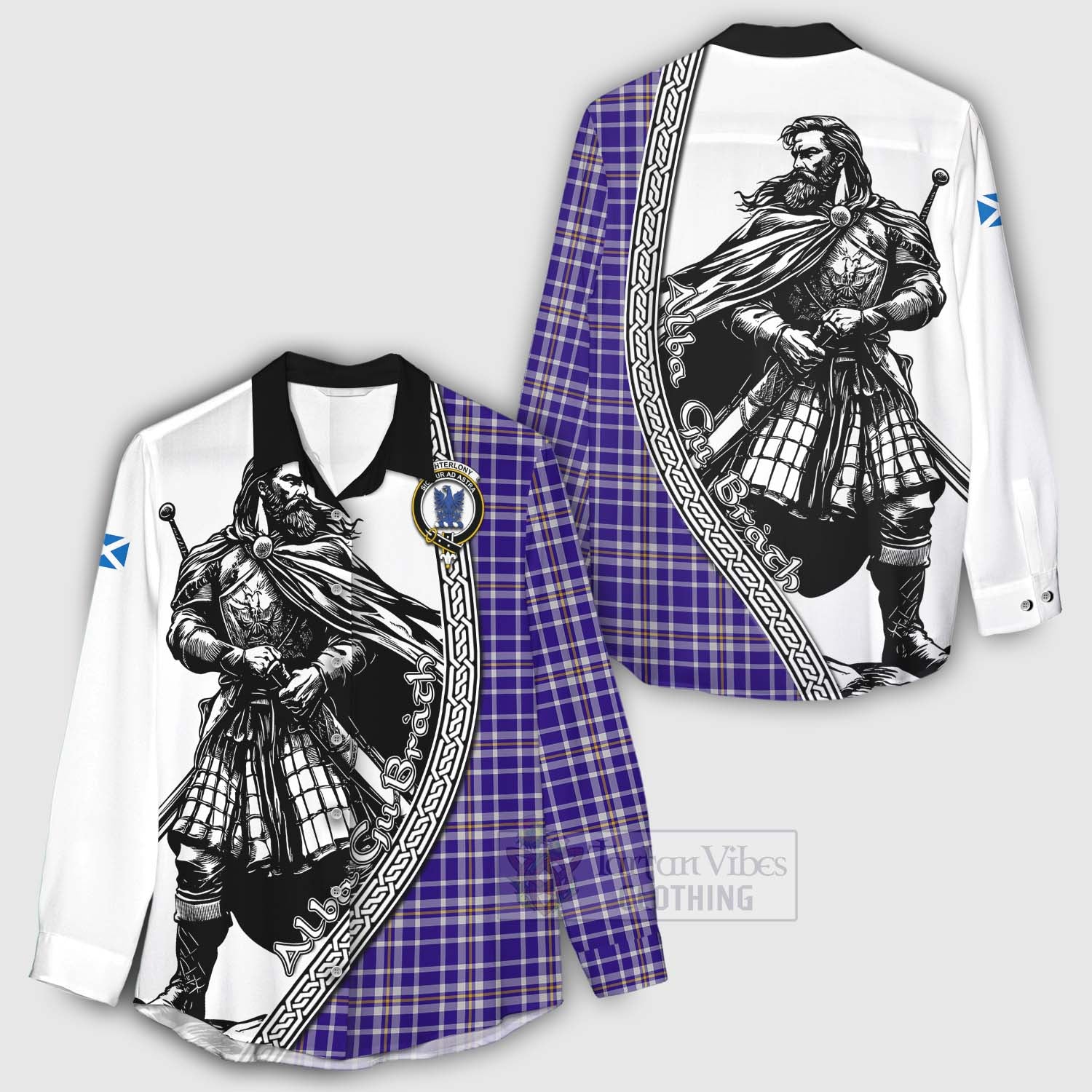 Ochterlony Tartan Clan Crest Women's Casual Shirt with Highlander Warrior Celtic Style - Tartan Vibes Clothing