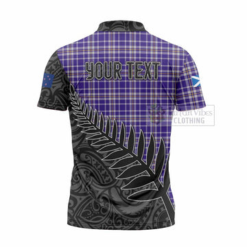 Ochterlony Crest Tartan Zipper Polo Shirt with New Zealand Silver Fern Half Style - Tartan Vibes Clothing