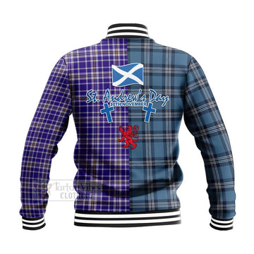 Ochterlony Tartan Baseball Jacket Happy St. Andrew's Day Half Tartan Style - Tartan Vibes Clothing
